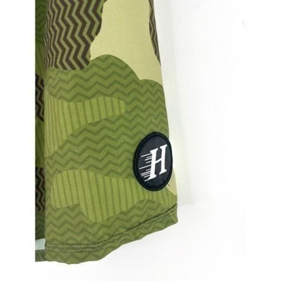 The Mad Huey’s Green Camouflage Board Shorts / Swim Trunks with Yellow Stripe Si - Picture 2 of 12